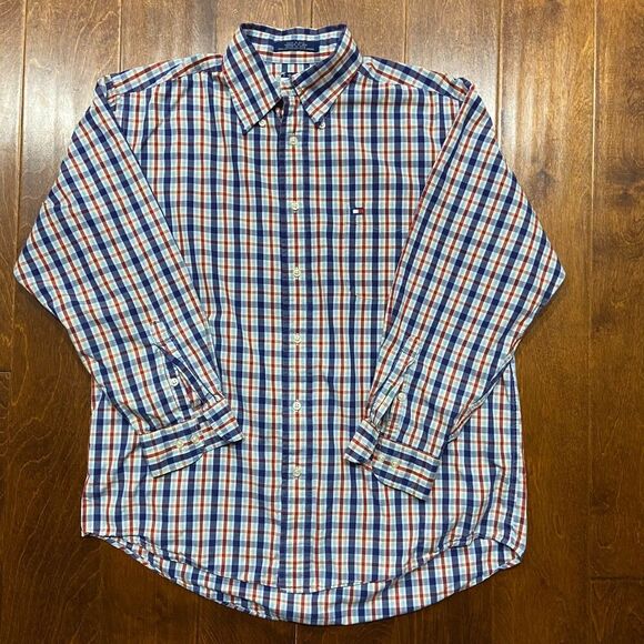 Tommy Hilfiger Vintage Y2K Multicolor Plaid Button Front Shirt Men's Size Medium - Picture 3 of 9